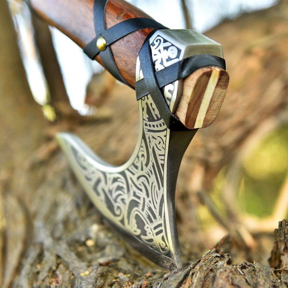 Handcrafted Viking Bearded Axe with Engraved Blade and Leather-Wrapped Handle