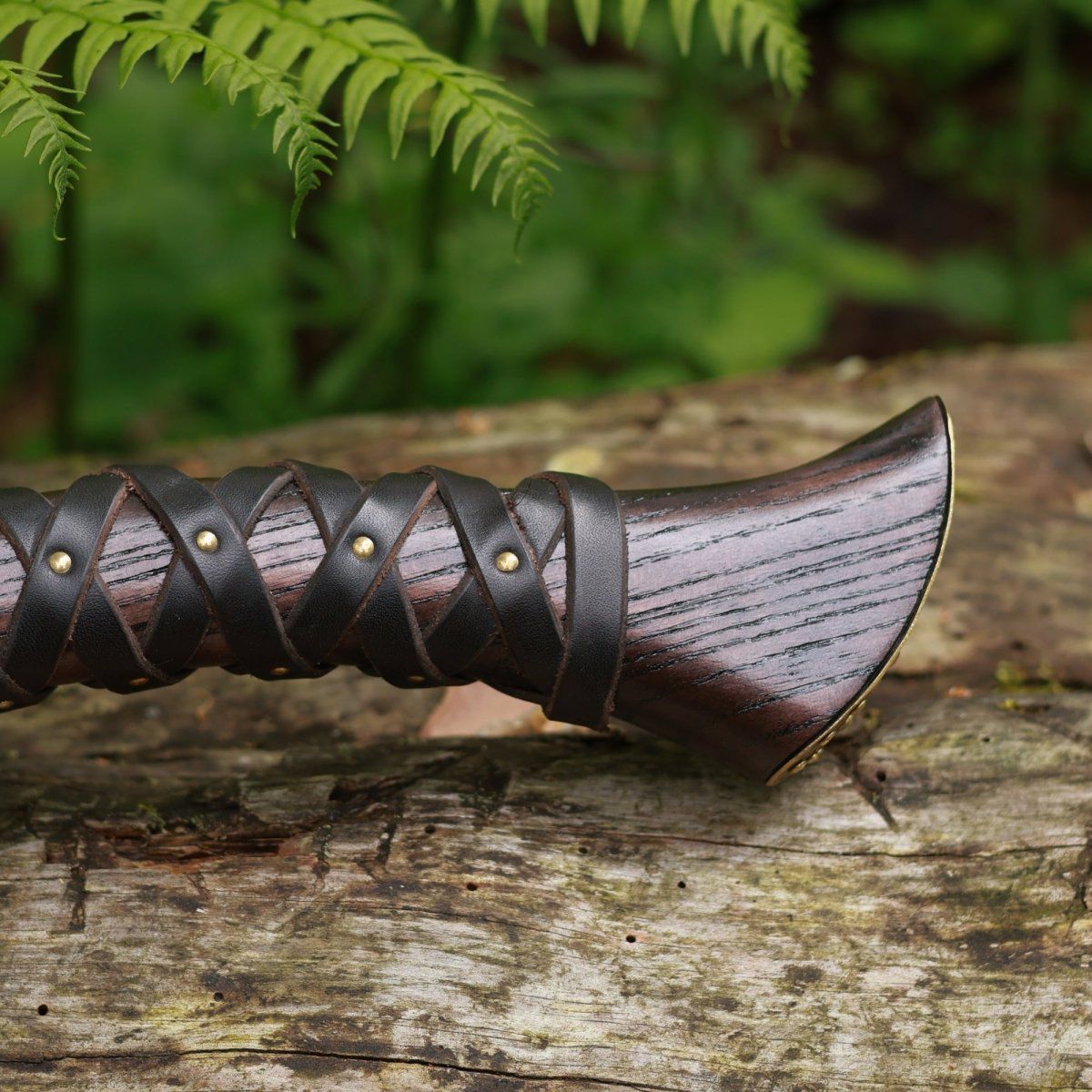 Hand-Forged Viking Hatchet with Hammered Blade and Curved Leather-Wrapped Handle (with Wooden Display Box)