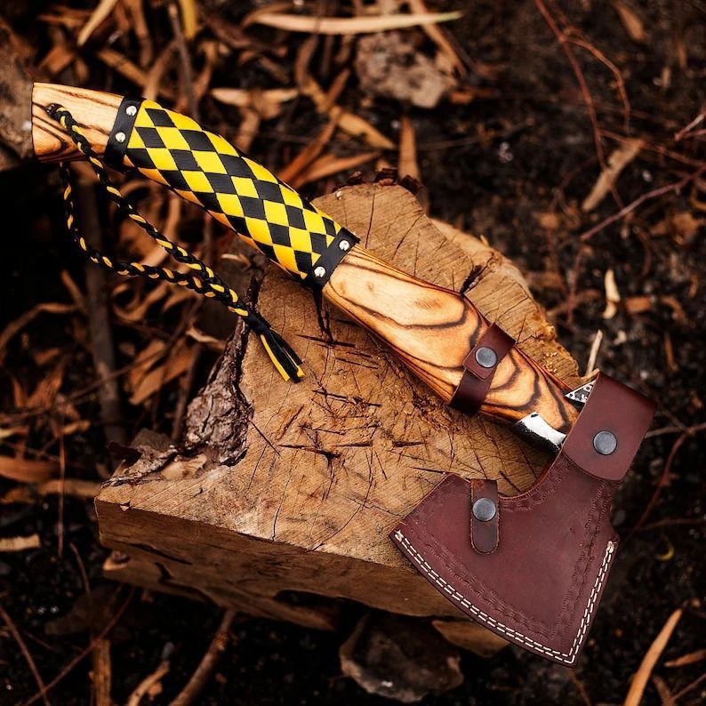 Handcrafted Viking Bearded Axe with Engraved Carbon Steel Head and Burnt Ash Wood Handle