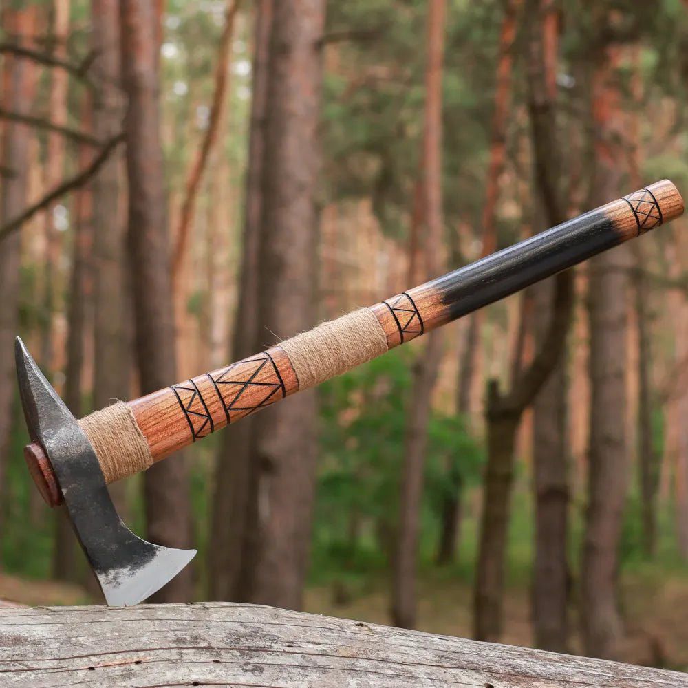 Hand-Forged Viking Battle Axe with Wrapped Handle and Carbon Steel Blade
