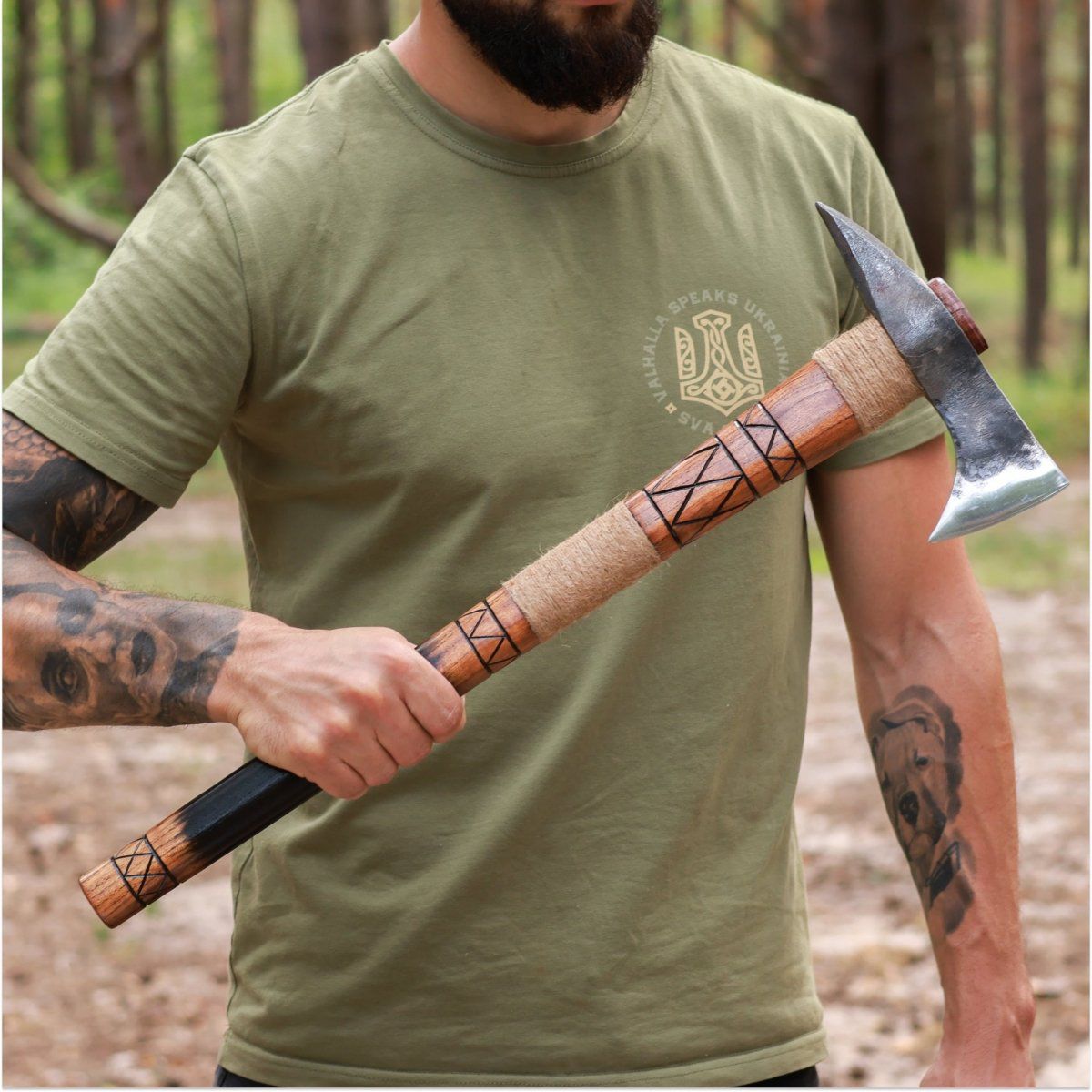 Hand-Forged Viking Battle Axe with Wrapped Handle and Carbon Steel Blade