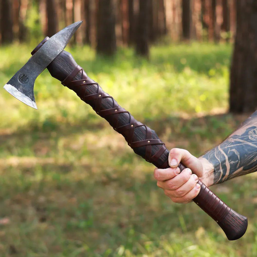 Hand-Forged Viking Style Axe with Leather Wrapped Handle