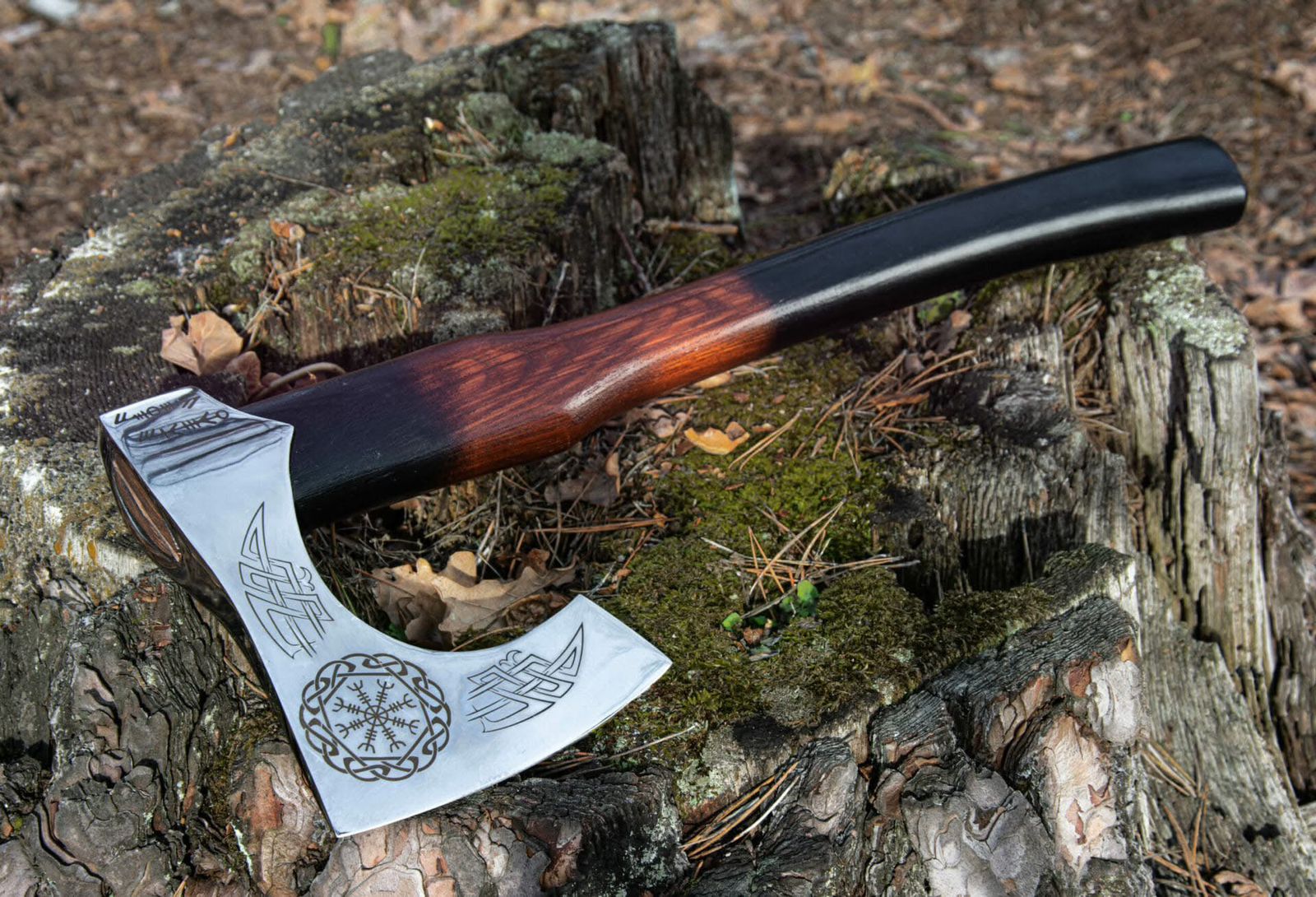 Viking Hand Axe with Celtic Knotwork and Runes Engraving