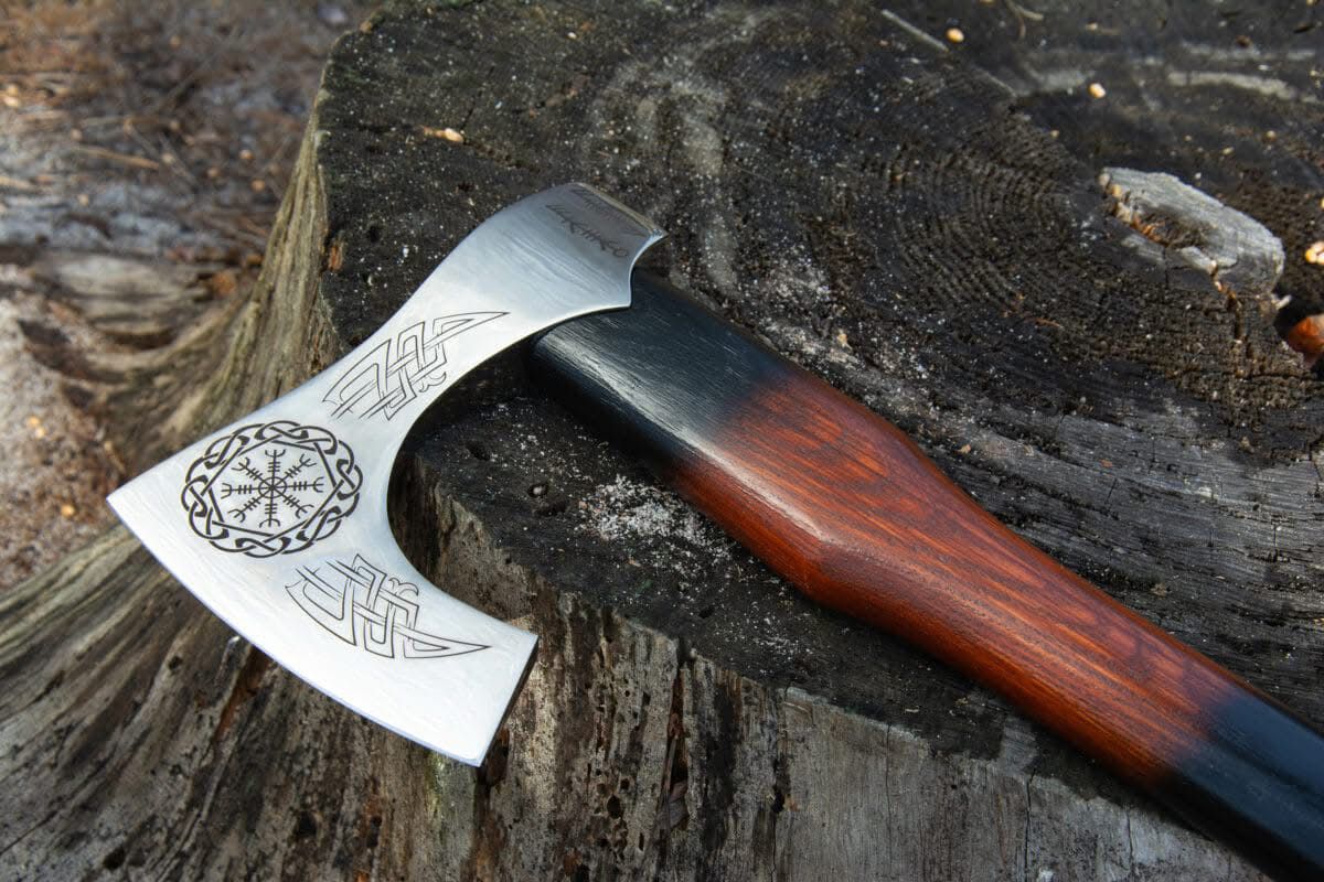 Viking Hand Axe with Celtic Knotwork and Runes Engraving