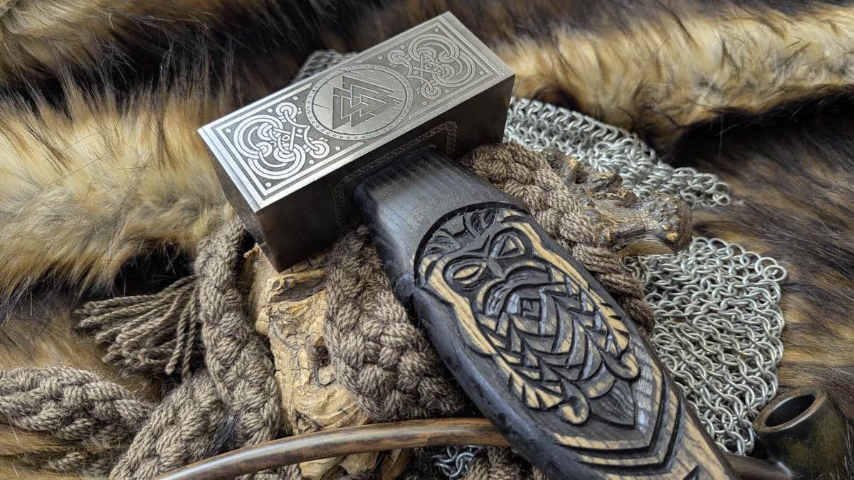 Viking-Style Mjolnir Hammer with Elder Futhark Runes and Valknut Symbol