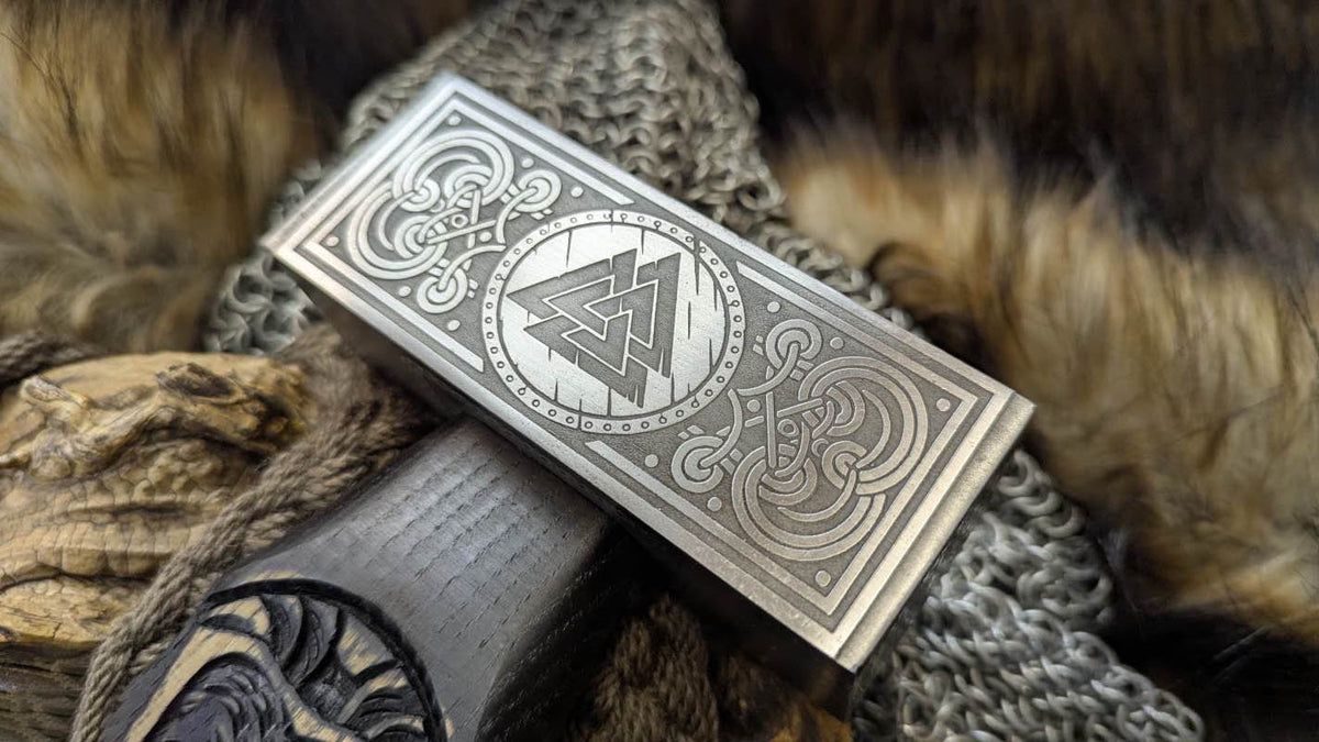 Viking-Style Mjolnir Hammer with Elder Futhark Runes and Valknut Symbol
