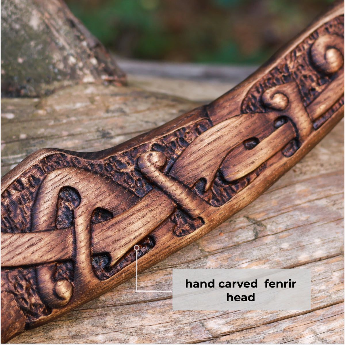 Viking Wolf-Head Battle Axe – Hand-Carved Handle with Leather Sheath