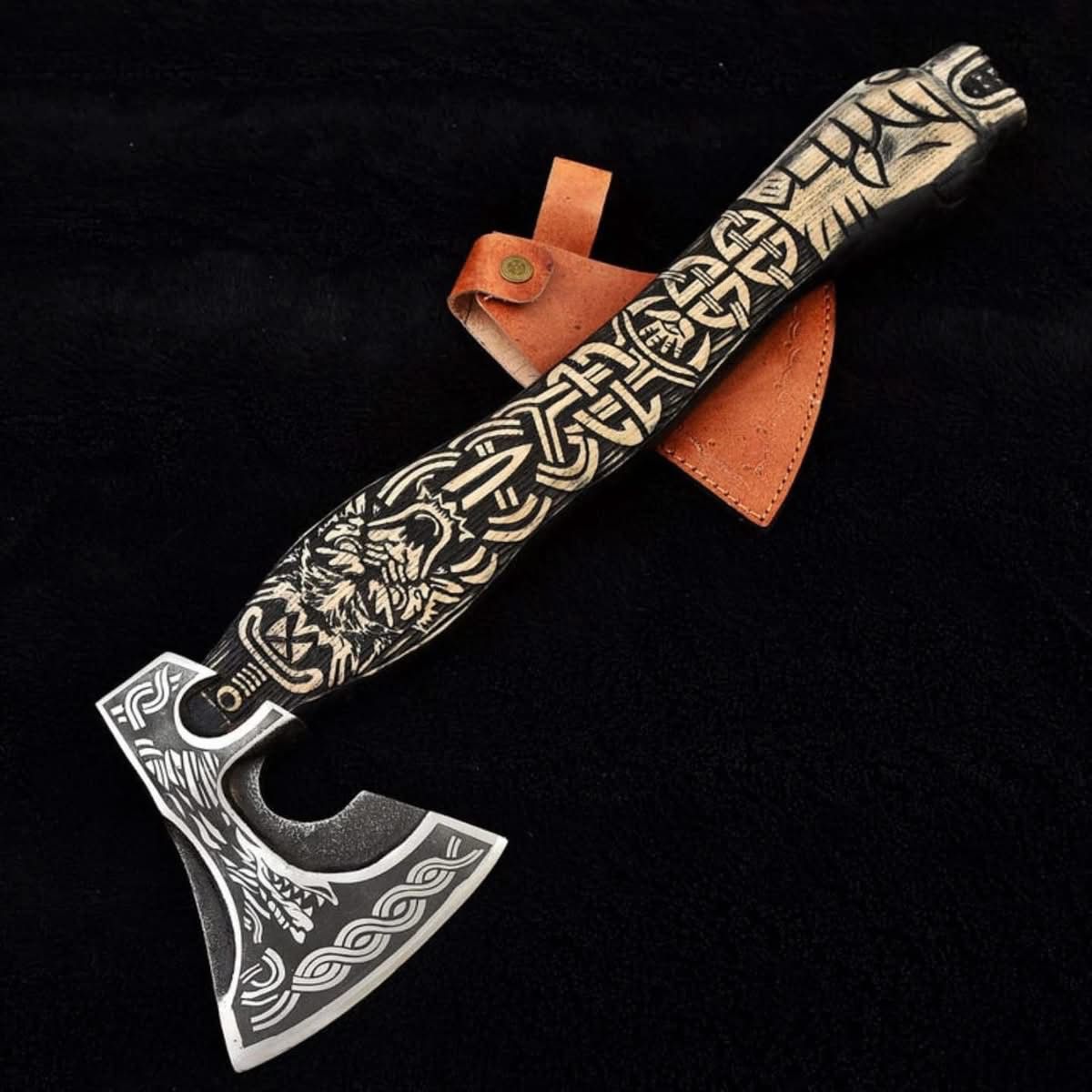 Viking Dragon Shield & Axe Set – Handcrafted Wooden Shield with Engraved Norse Axe