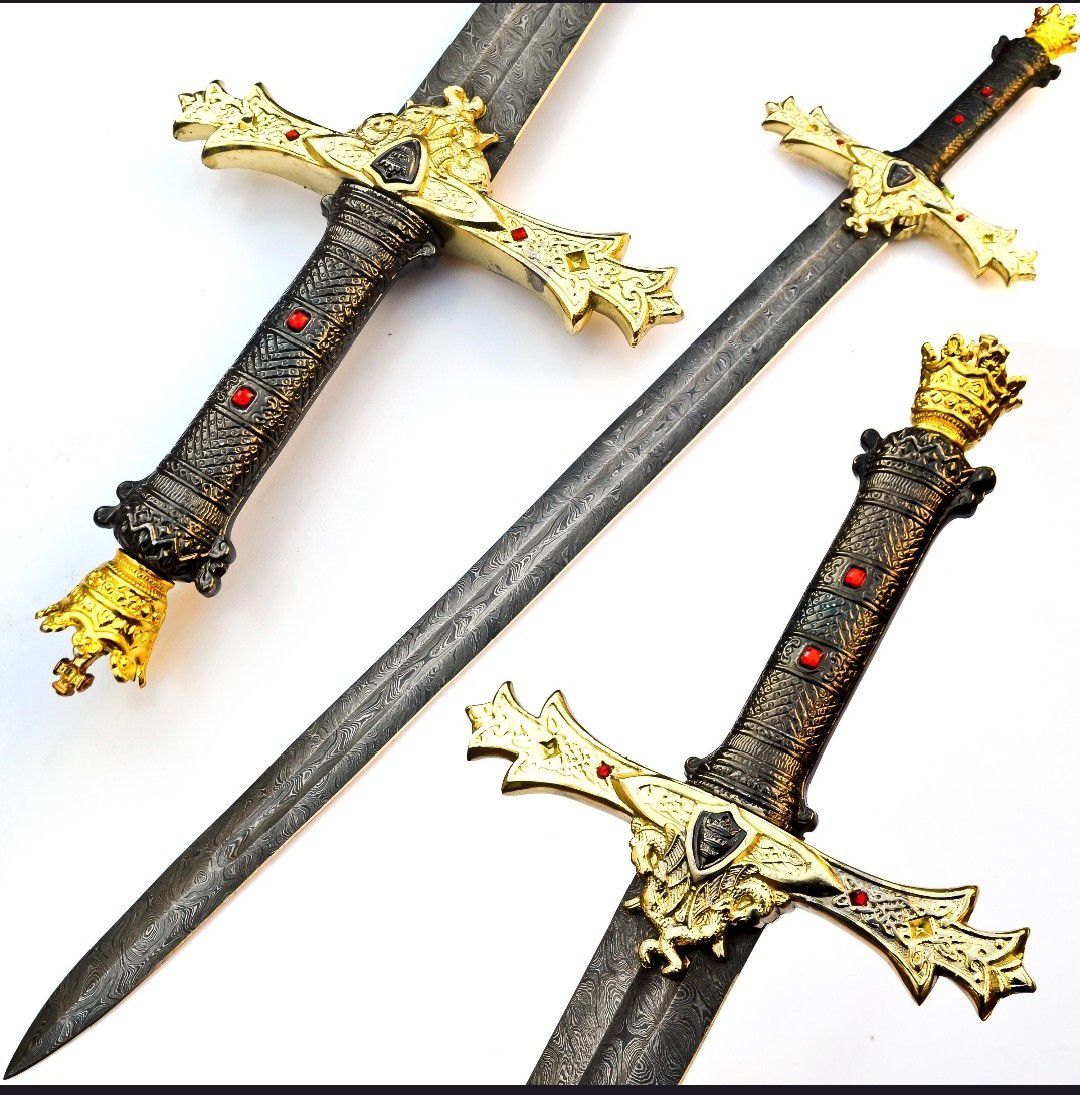 ⚔️ Black Lionblade – Damascus Steel Sword with Golden Skull Guard