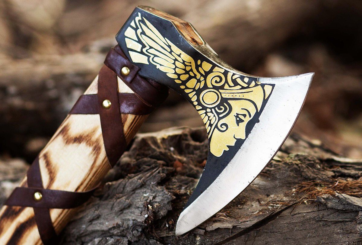 🪓 Oathkeeper Axe – Handcrafted Viking Axe with Nordic Engravings and Leather-Wrapped Ash Handle