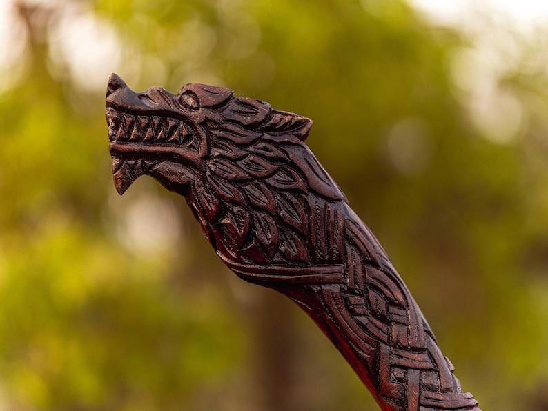 🪓 Drakkar Axe – Hand-Carved Viking Axe with Dragon Handle and Gold Inlay Head