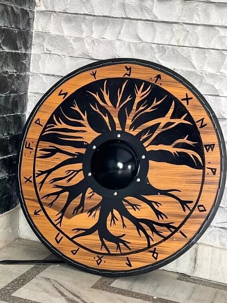 Viking Shield with Yggdrasil Tree Design and Runes