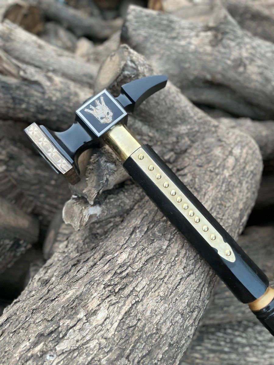 Black & Gold War Hammer – Handcrafted Heavy Battle Hammer with Engraved Detailing