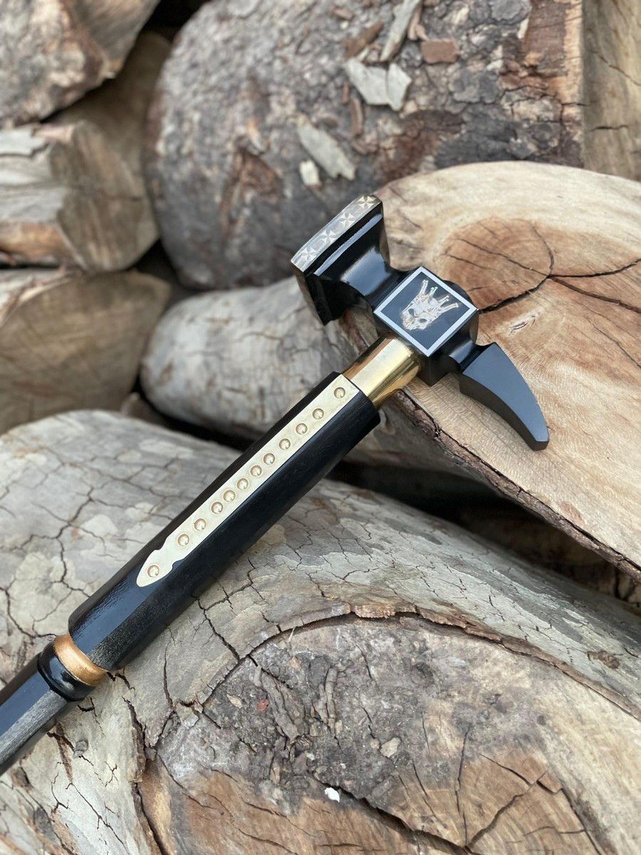 Black & Gold War Hammer – Handcrafted Heavy Battle Hammer with Engraved Detailing