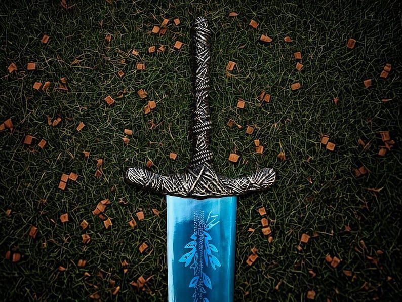 Dark Moon Sword with Blue Damascus Blade and Decorative Stand