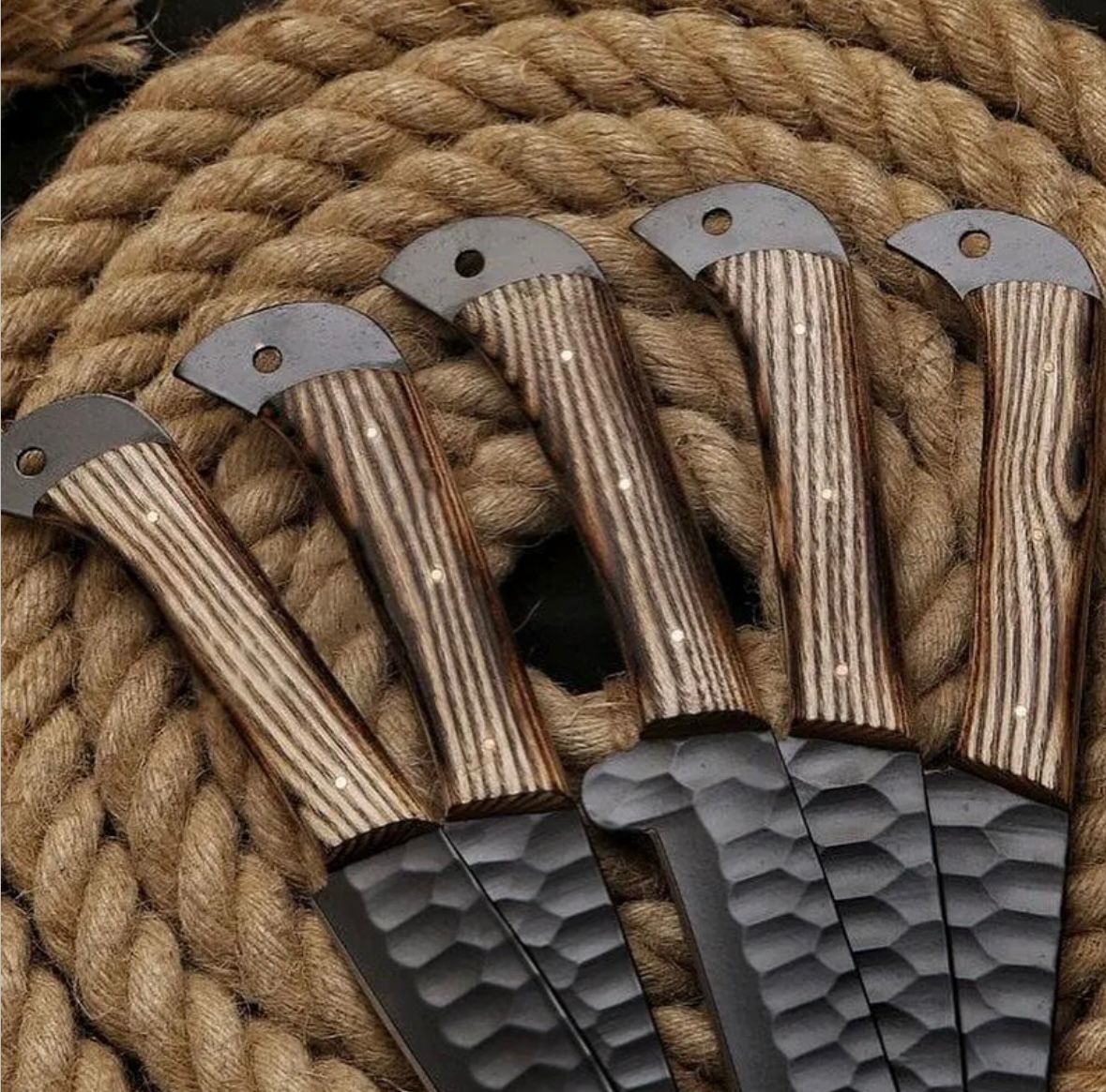 : Hand-Forged Damascus Steel Chef Knife Set – 5-Piece Set with Honeycomb Pattern Handles