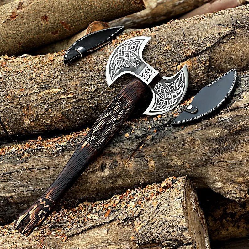 Viking Double-Headed Battle Axe with Celtic Design