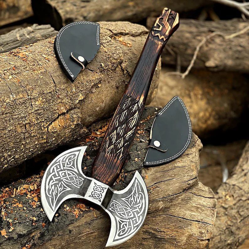 Viking Double-Headed Battle Axe with Celtic Design