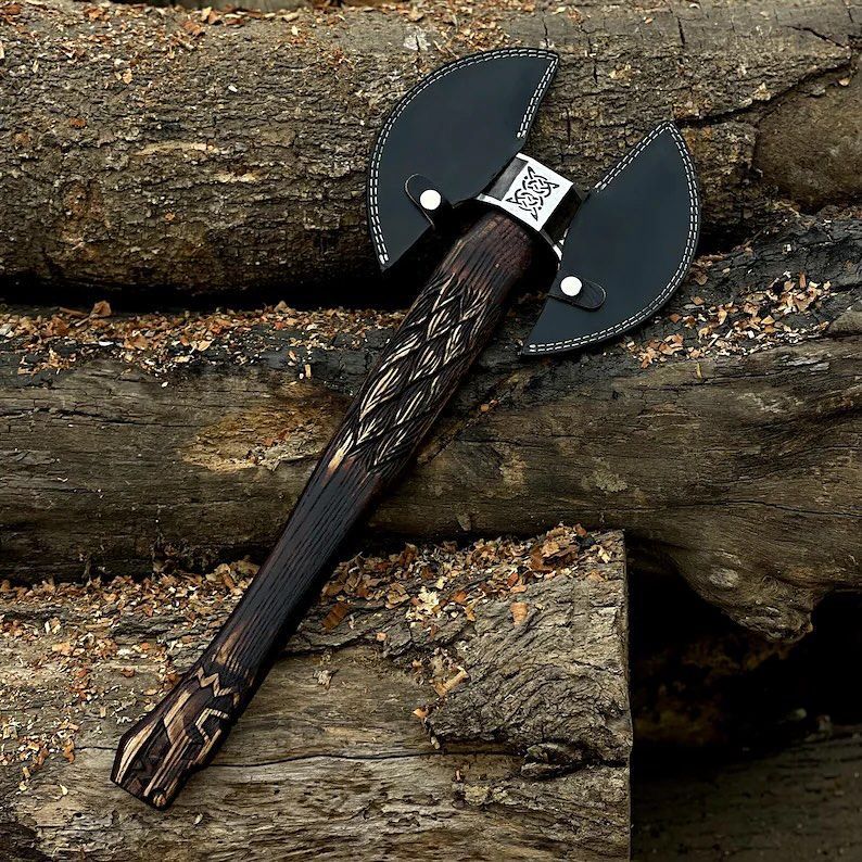 Viking Double-Headed Battle Axe with Celtic Design