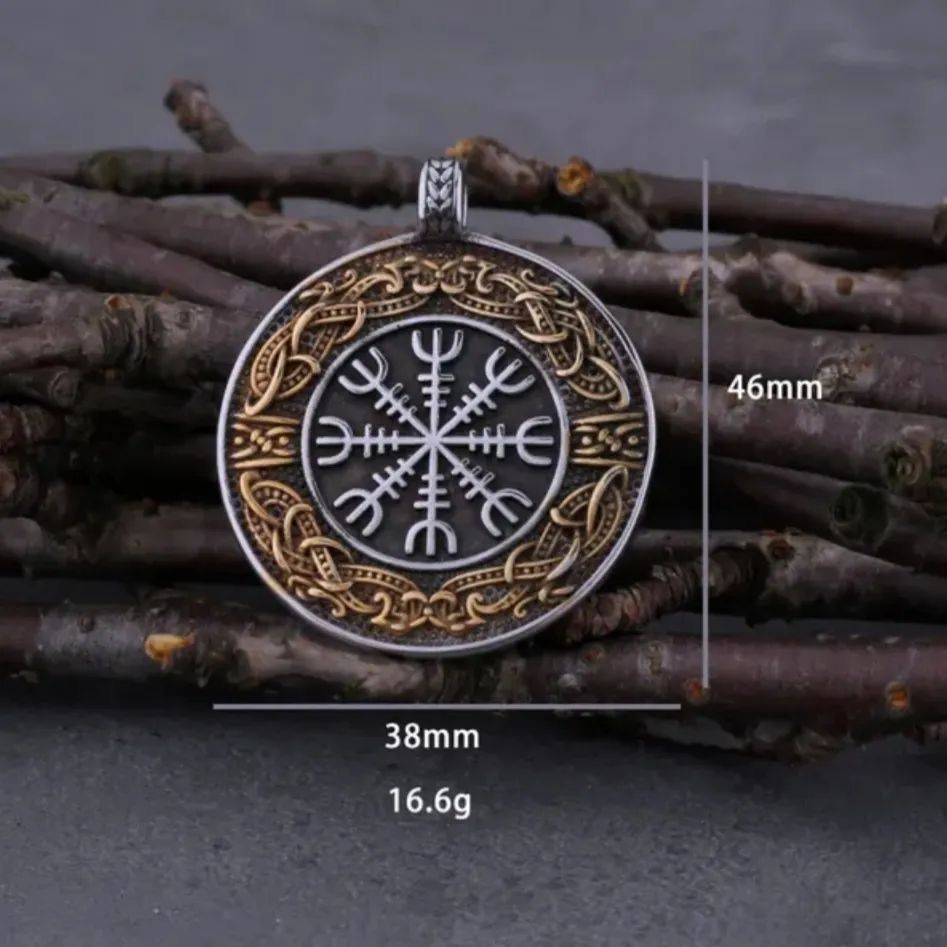 🛡️ Aegishjalmur Amulet – Viking Helm of Awe Pendant with Braided Chain