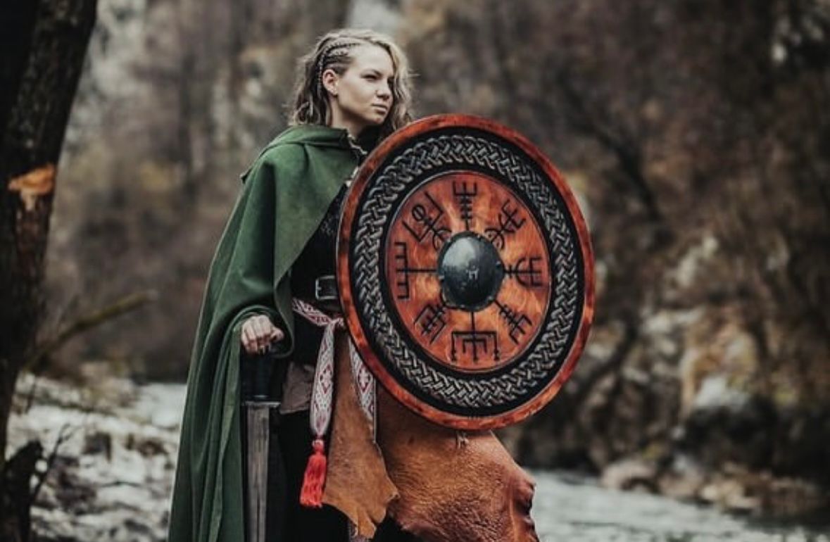 Viking Shield with Norse Runes and Celtic Knotwork Design