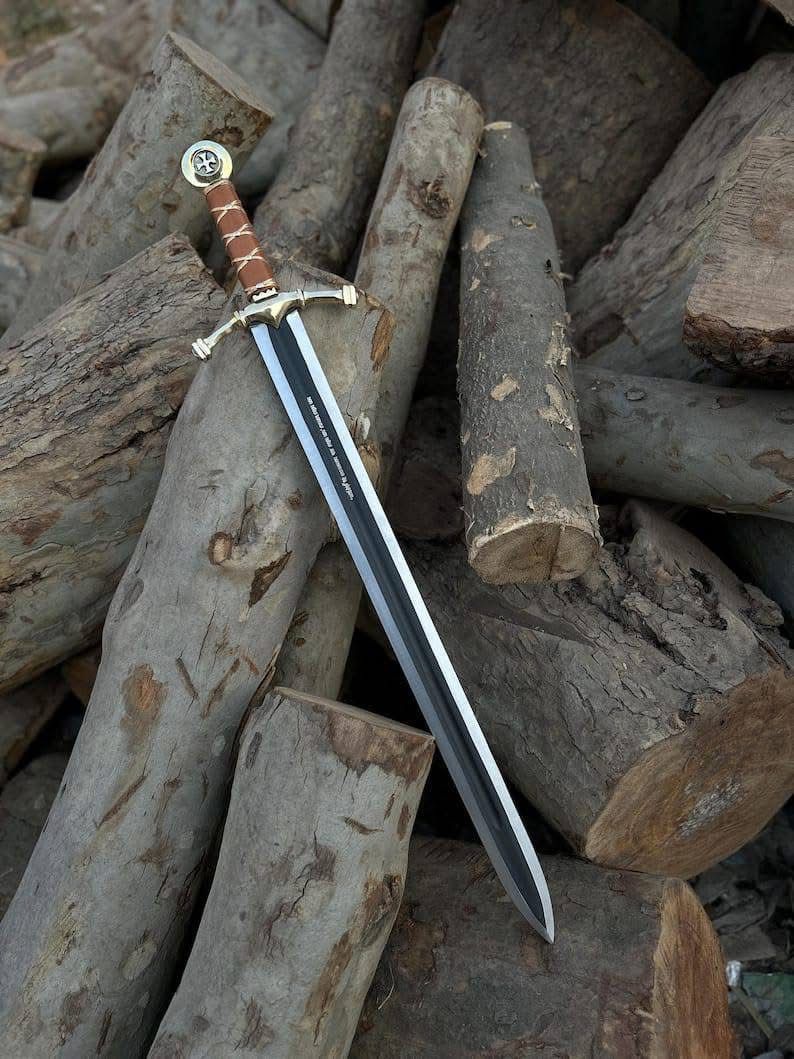 Classic Medieval Sword – Bronze Guard with Leather-Wrapped Handle