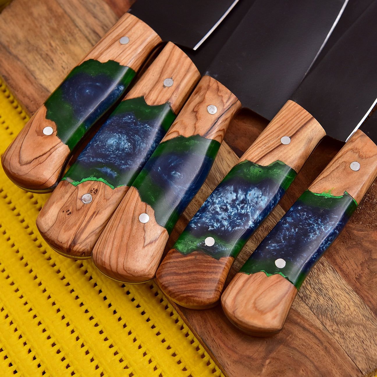 Handcrafted 5-Piece Kitchen Knife Set – Resin & Olive Wood Handles