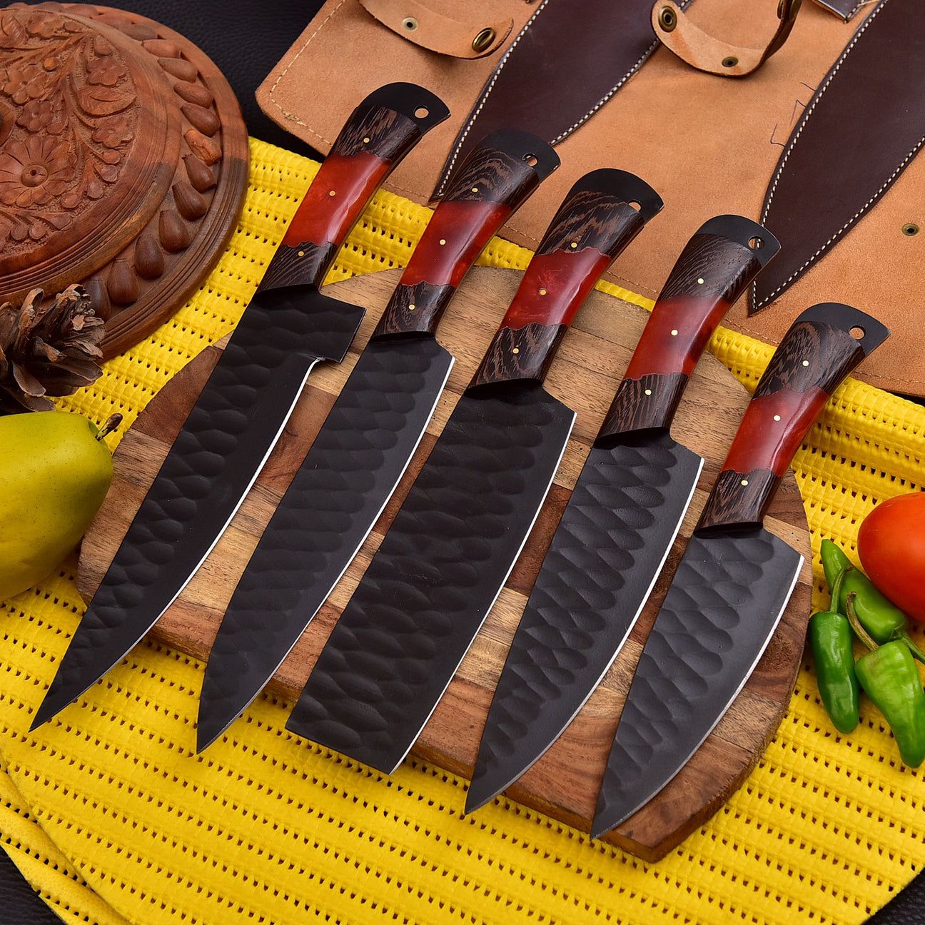 Hand-Forged Chef Knife Set – 5-Piece Professional Kitchen Collection