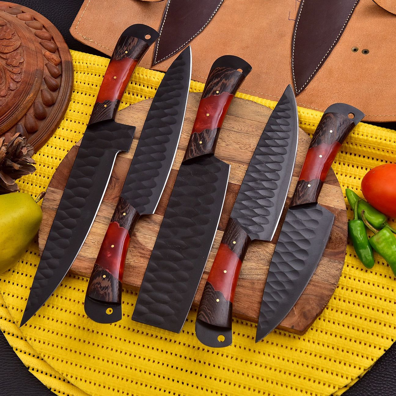Hand-Forged Chef Knife Set – 5-Piece Professional Kitchen Collection