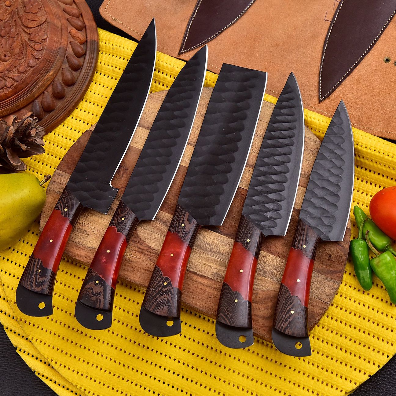 Hand-Forged Chef Knife Set – 5-Piece Professional Kitchen Collection