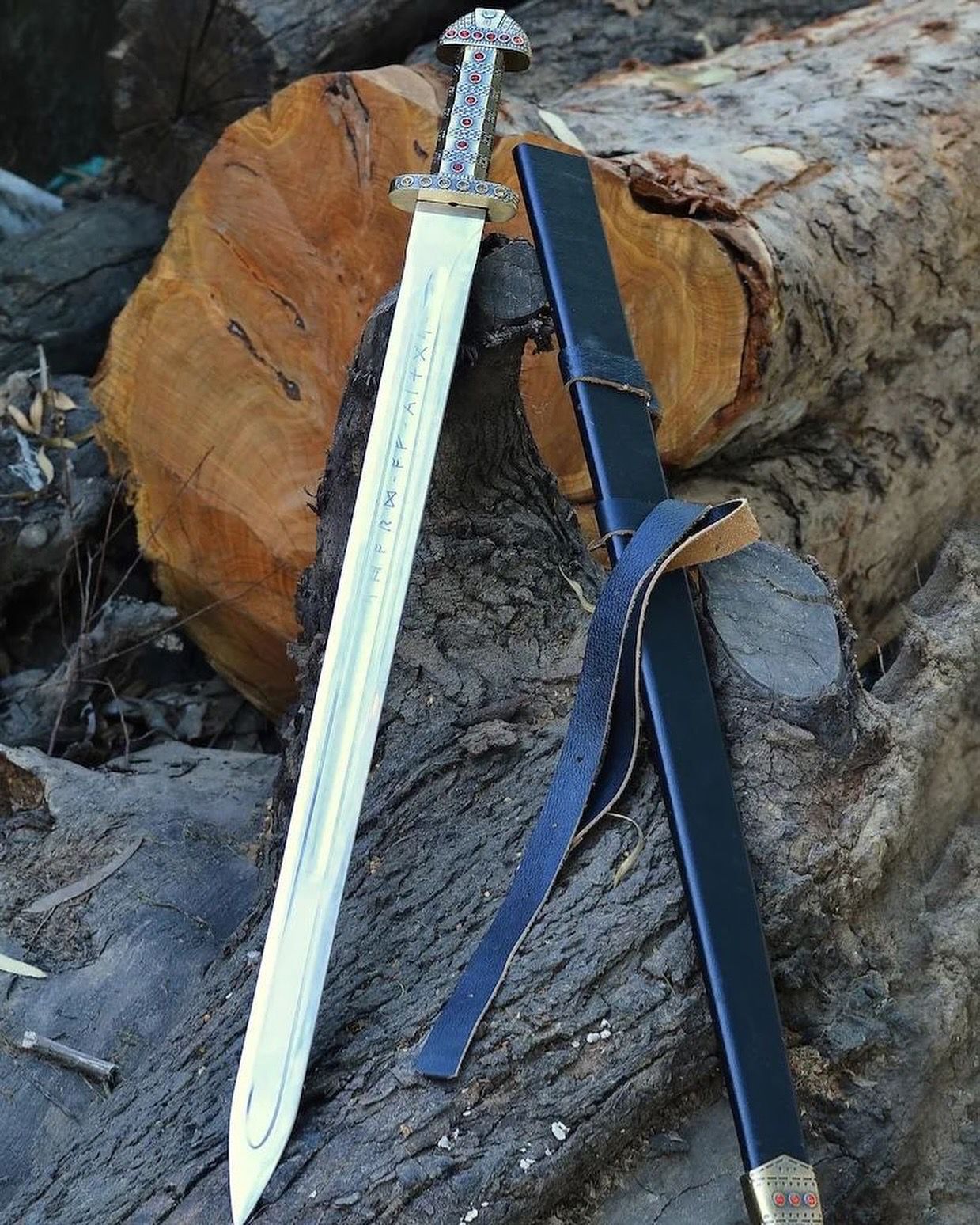 Viking ragnar Sword with Decorative Guard – Intricate Blade and Gemstone Accents