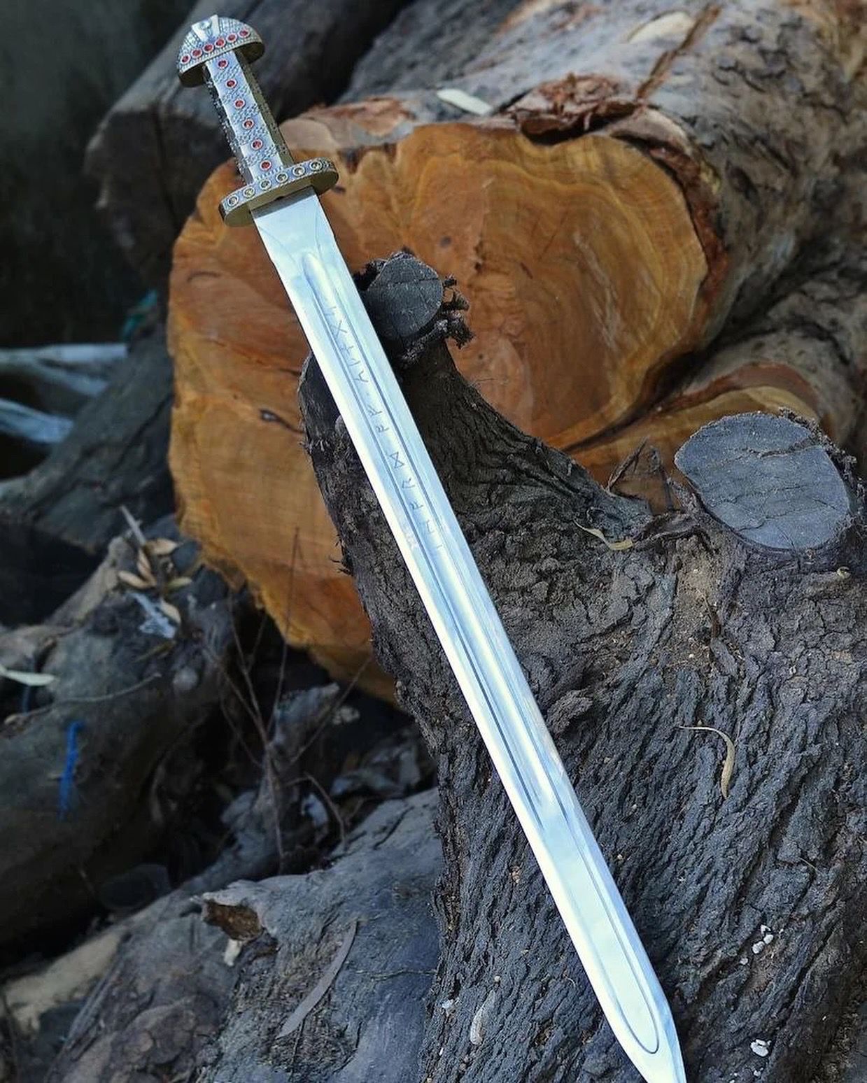 Viking ragnar Sword with Decorative Guard – Intricate Blade and Gemstone Accents