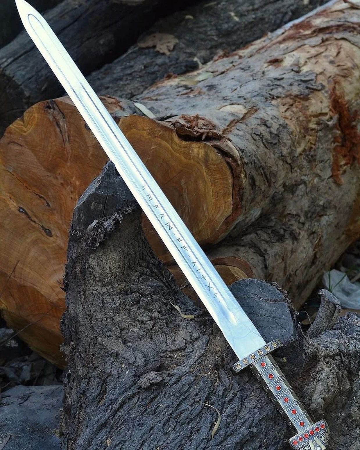 Viking ragnar Sword with Decorative Guard – Intricate Blade and Gemstone Accents