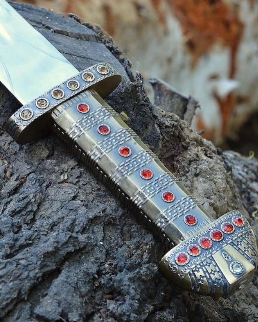 Viking ragnar Sword with Decorative Guard – Intricate Blade and Gemstone Accents