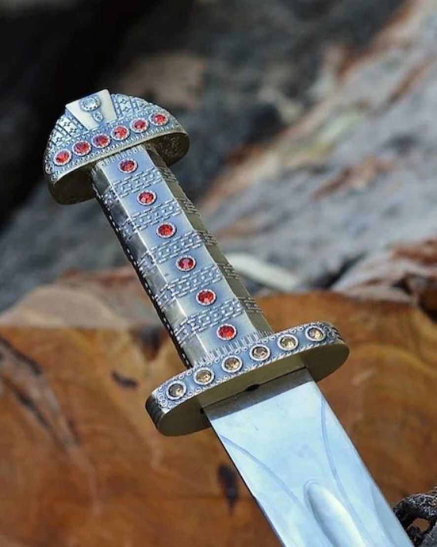 Viking ragnar Sword with Decorative Guard – Intricate Blade and Gemstone Accents