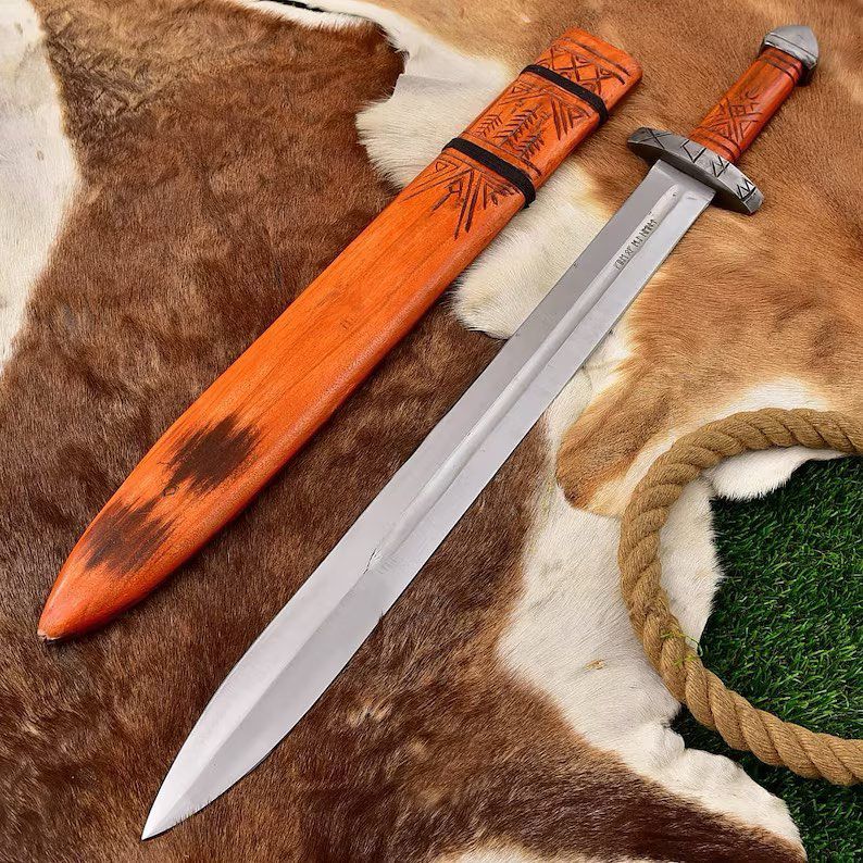 Viking Sword with Carved Wooden Sheath