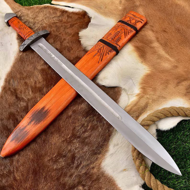Viking Sword with Carved Wooden Sheath