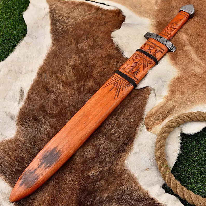 Viking Sword with Carved Wooden Sheath