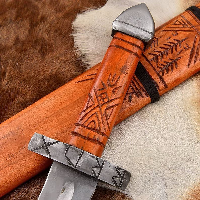 Viking Sword with Carved Wooden Sheath