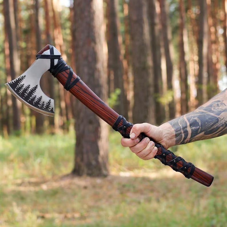 🪓 Forest Reaver – Viking Bearded Axe with Woodland Engraving