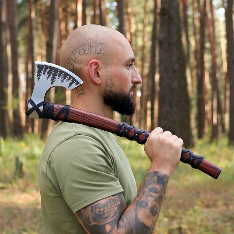 🪓 Forest Reaver – Viking Bearded Axe with Woodland Engraving