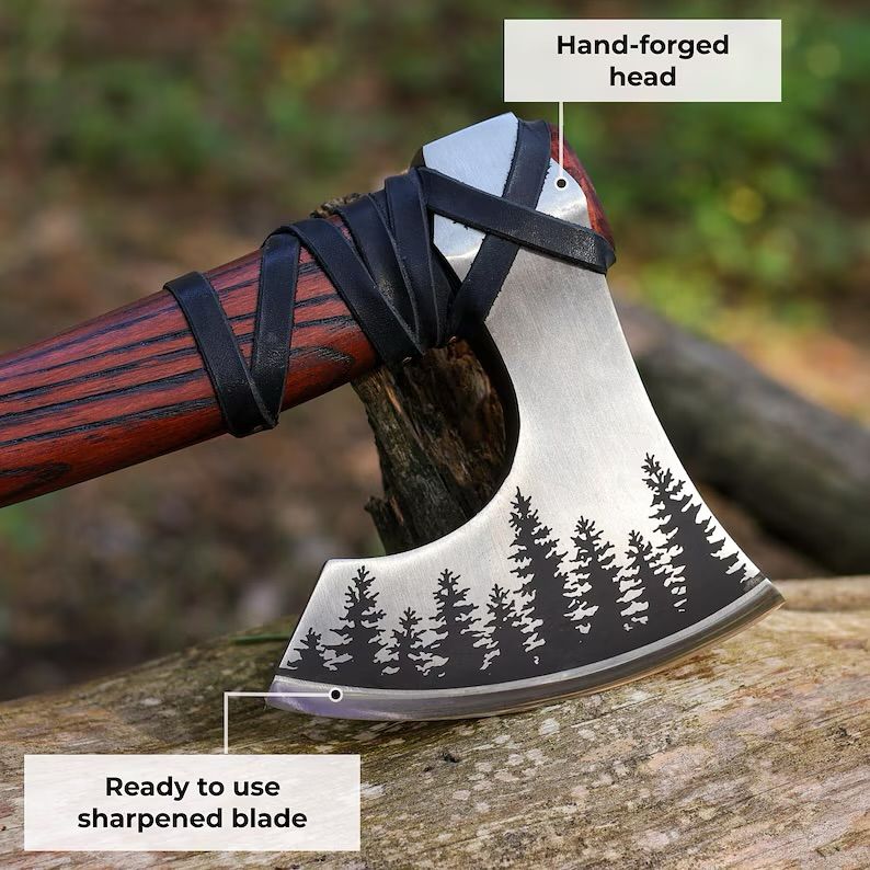 🪓 Forest Reaver – Viking Bearded Axe with Woodland Engraving