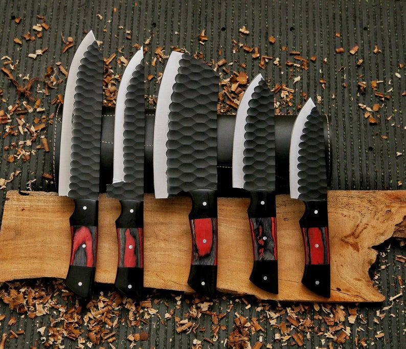 Premium 5-Piece Hammered Steel Chef Knife Set – Handmade Kitchen Master Collection