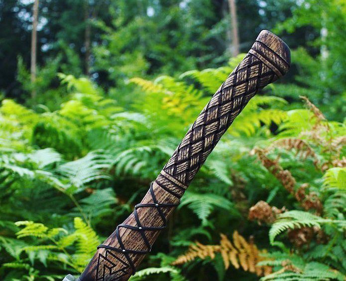 Mini Viking Axe with Leather Strap and Celtic Knotwork Design