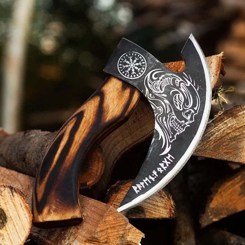 Viking Skull Themed Pizza Cutter with Norse Runes