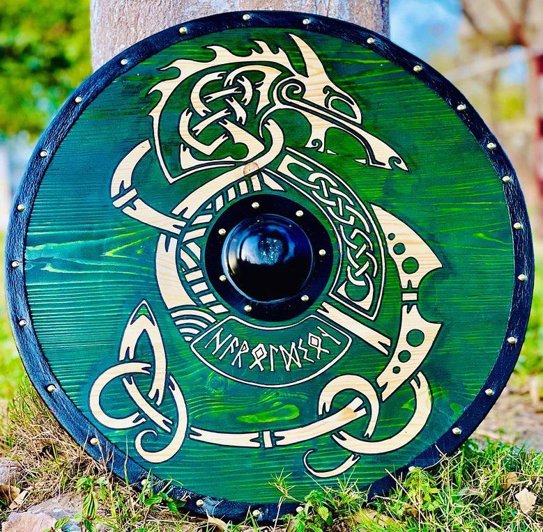 Viking Shield with Dragon and Celtic Knotwork Design