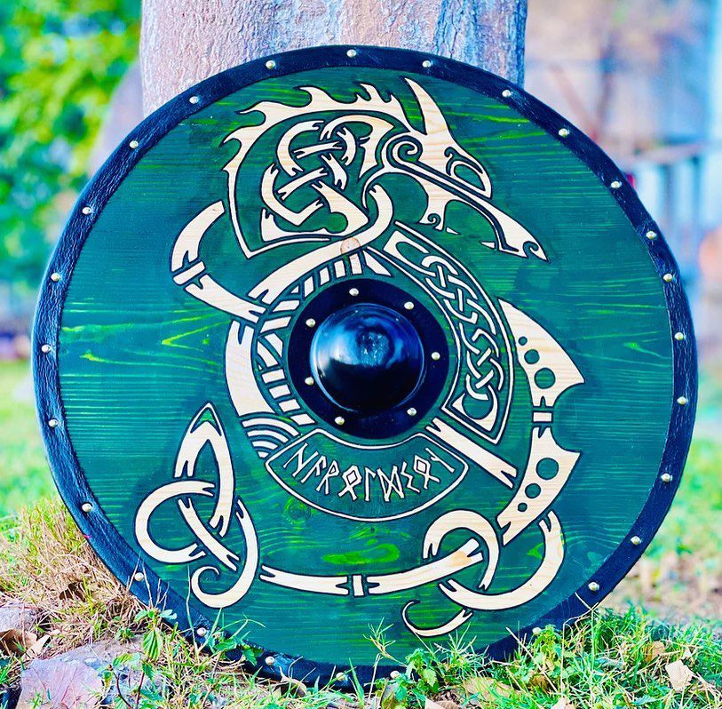 Viking Shield with Dragon and Celtic Knotwork Design
