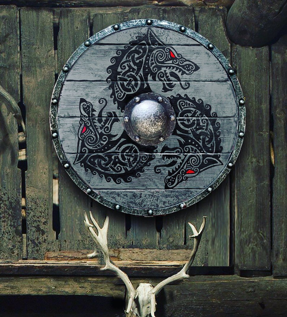 Viking Fenrir Wolf Round Shield – Nordic Wall Display Shield