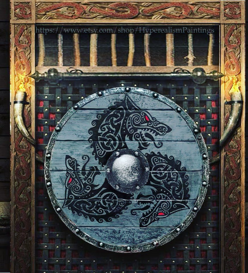 Viking Fenrir Wolf Round Shield – Nordic Wall Display Shield