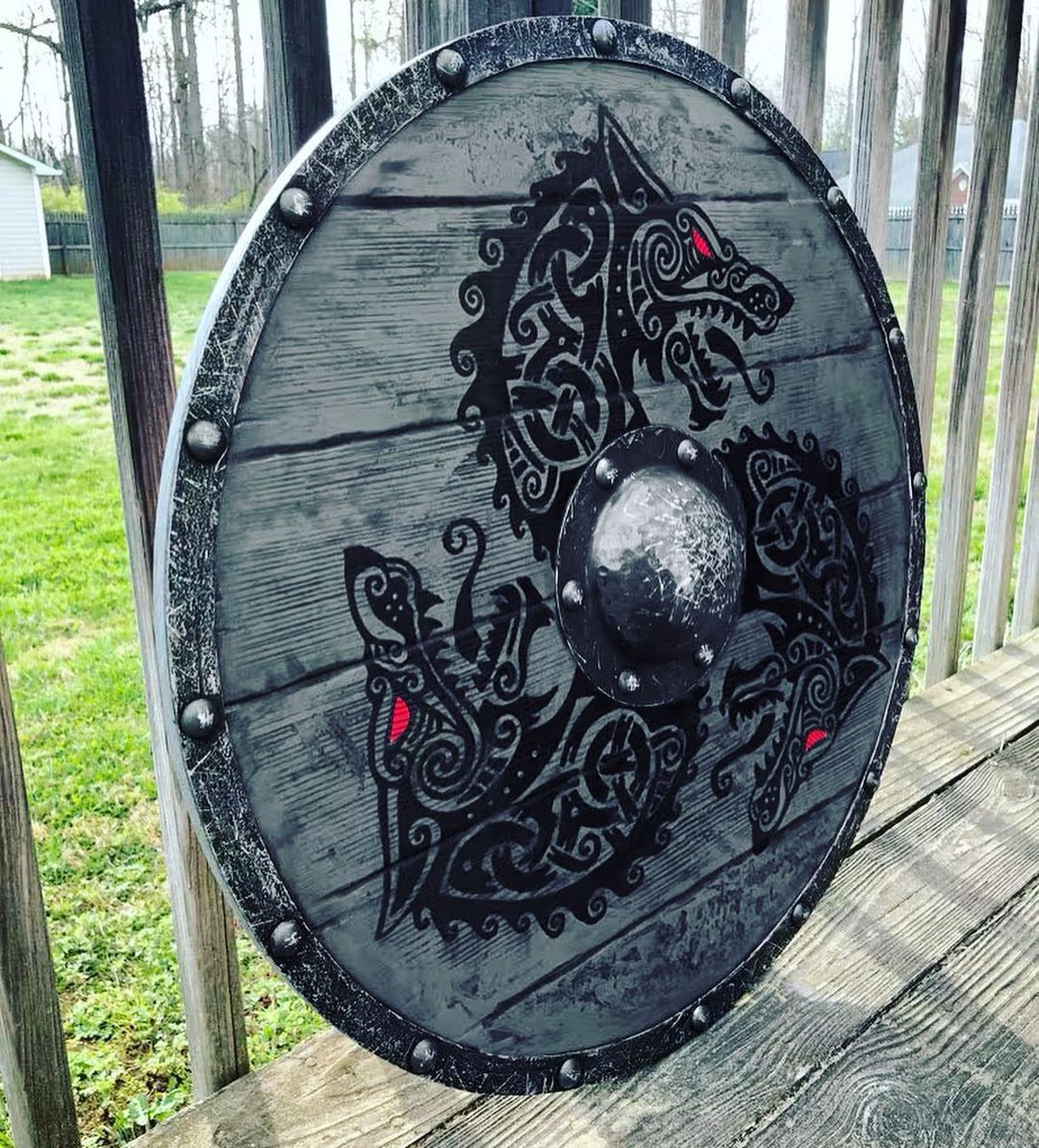 Viking Fenrir Wolf Round Shield – Nordic Wall Display Shield